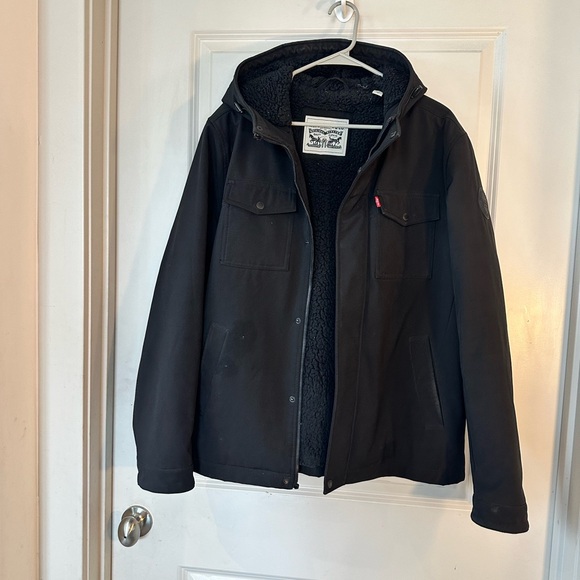 Levi’s DIY Black Soft Shell Sherpa Line Hooded Coat, Large - Picture 14 of 16